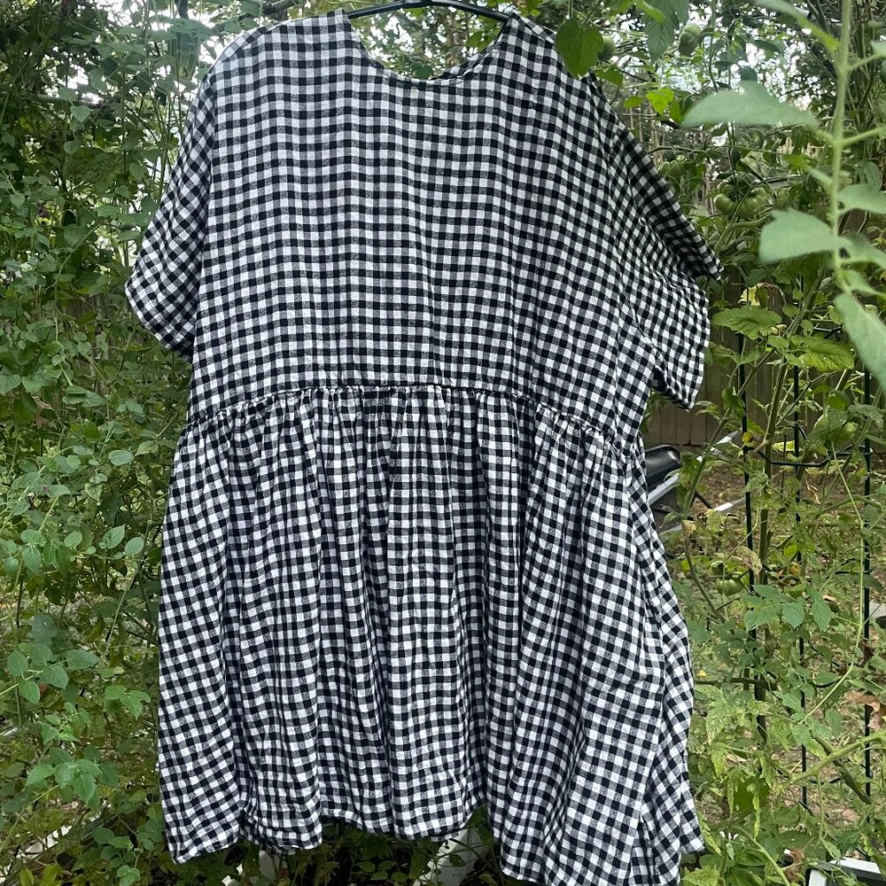 3XL Shiny By Nature Black & White Gingham Babydoll Dress